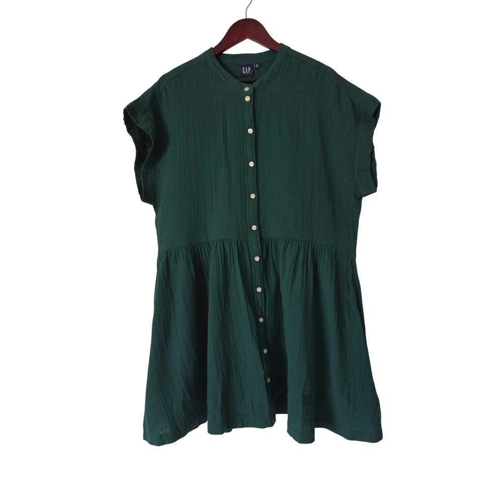 Gap Green Cotton Gauze Button Front Babydoll Mini Dress XL NWT